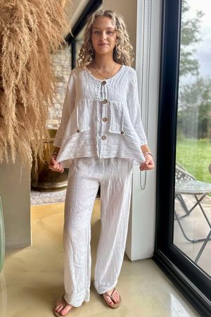 Made in Italy Benji Linen Wave Panel Jacket White **